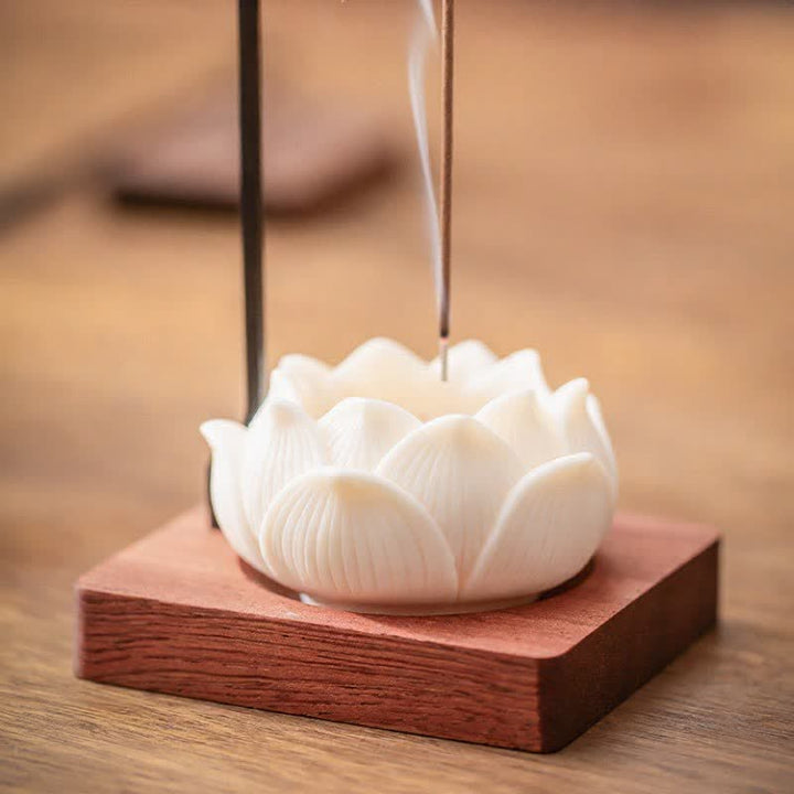 Buddha Stones Bruciatore di incenso sospeso Lotus Enlightenment in legno e ferro - image 3