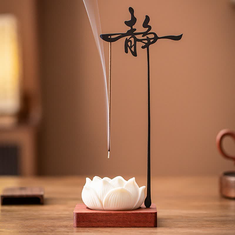 Buddha Stones Bruciatore di incenso sospeso Lotus Enlightenment in legno e ferro - Loto silenzioso - image 0