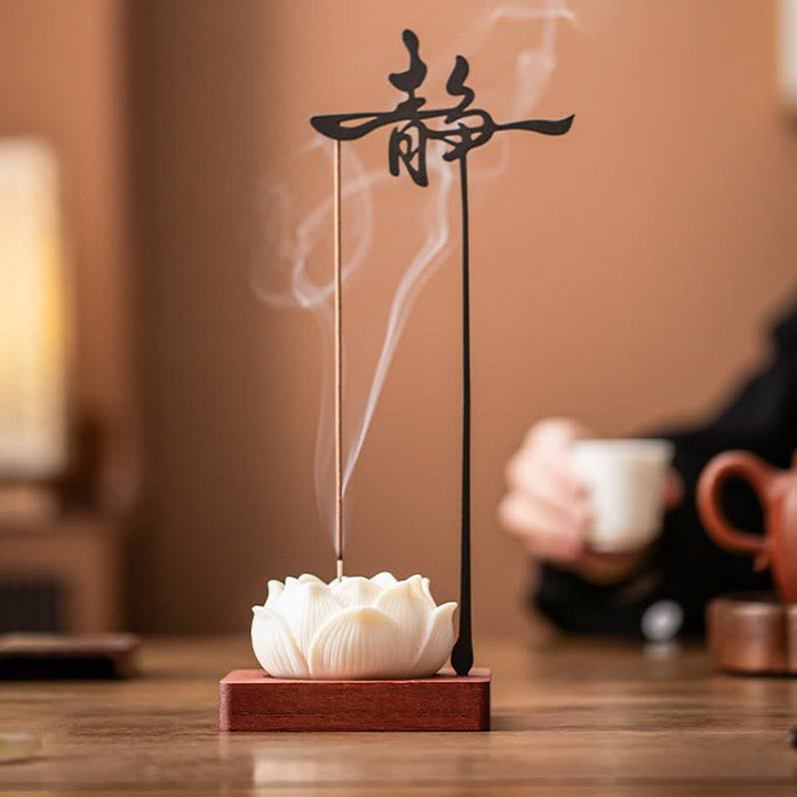 Buddha Stones Bruciatore di incenso sospeso Lotus Enlightenment in legno e ferro - image 1