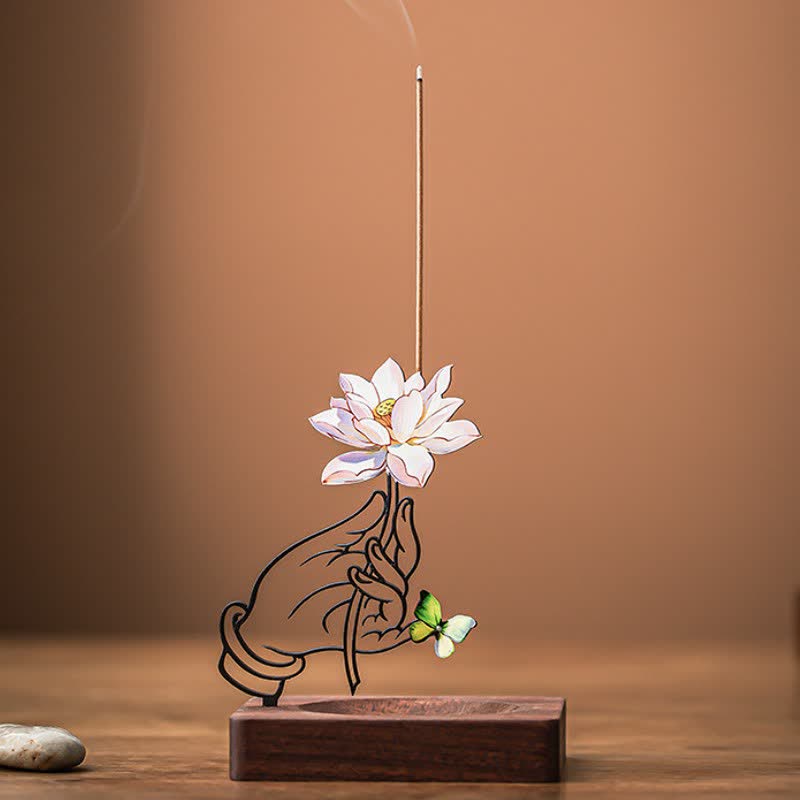 Buddha Stones Bruciatore di incenso verticale a forma di farfalla e loto per l'illuminazione - Rosa - image 0