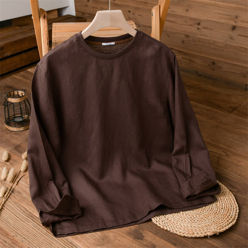 Buddha Stones T-shirt da uomo a maniche lunghe, casual, minimaliste e a tinta unita, per primavera e autunno. - Marrone sella - US/UK/AU42, EU52 (3XL) - image 0