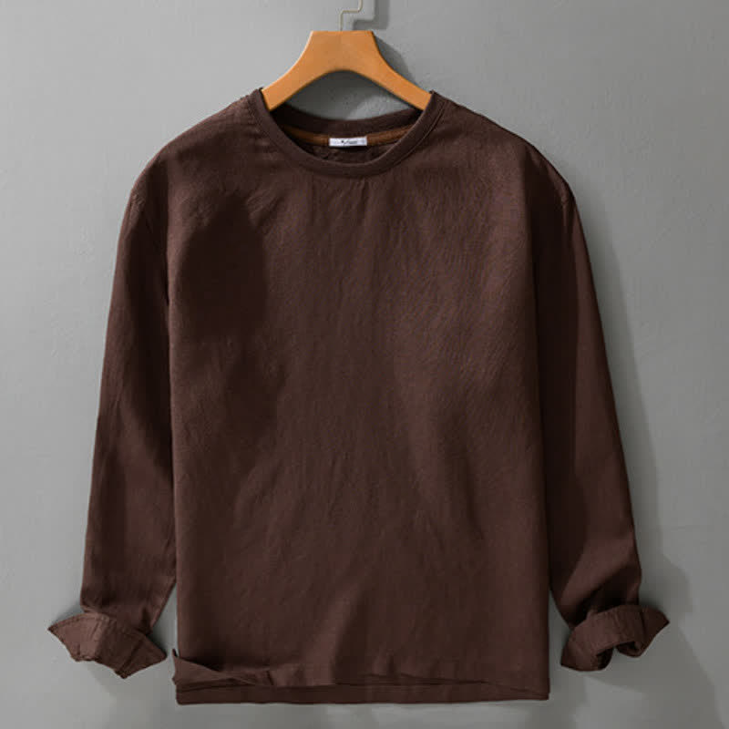 Buddha Stones T-shirt da uomo a maniche lunghe, casual, minimaliste e a tinta unita, per primavera e autunno. - image 1
