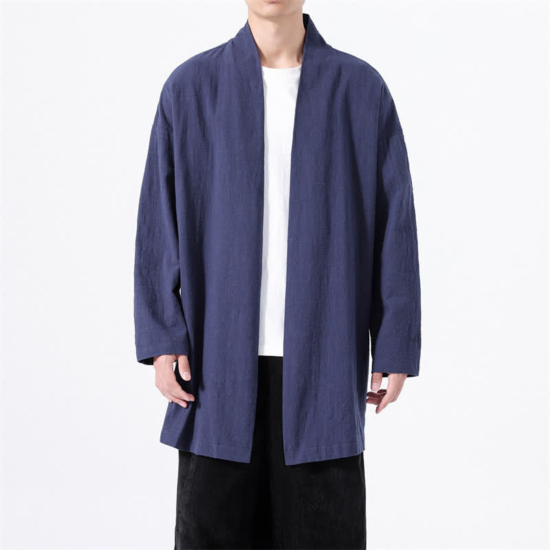 Buddha Stones Kimono da uomo primaverile, casual e minimalista, in tinta unita, in cotone. - image 15