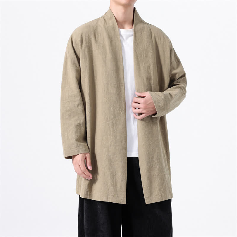 Buddha Stones Kimono da uomo primaverile, casual e minimalista, in tinta unita, in cotone. - Tan - US/UK/AU46, EU56 (5XL) - image 0