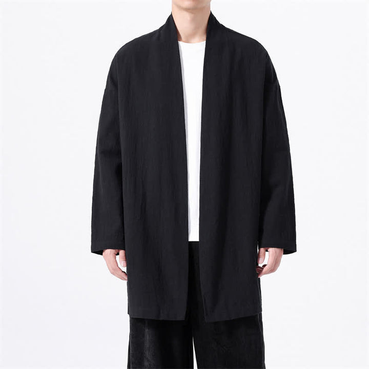 Buddha Stones Kimono da uomo primaverile, casual e minimalista, in tinta unita, in cotone. - Nero - US/UK/AU46, EU56 (5XL) - image 8
