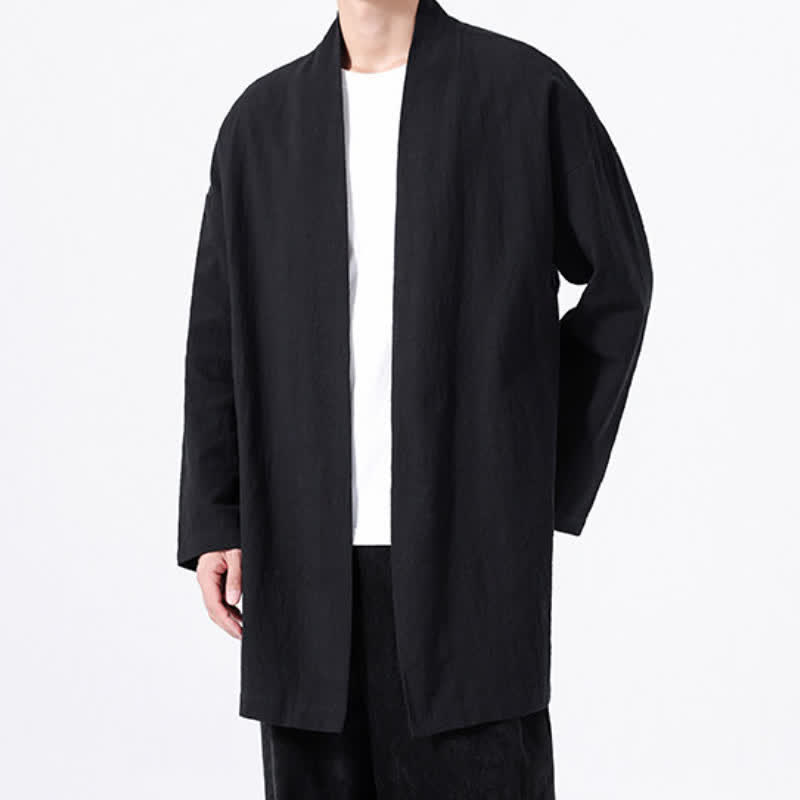 Buddha Stones Kimono da uomo primaverile, casual e minimalista, in tinta unita, in cotone. - image 10