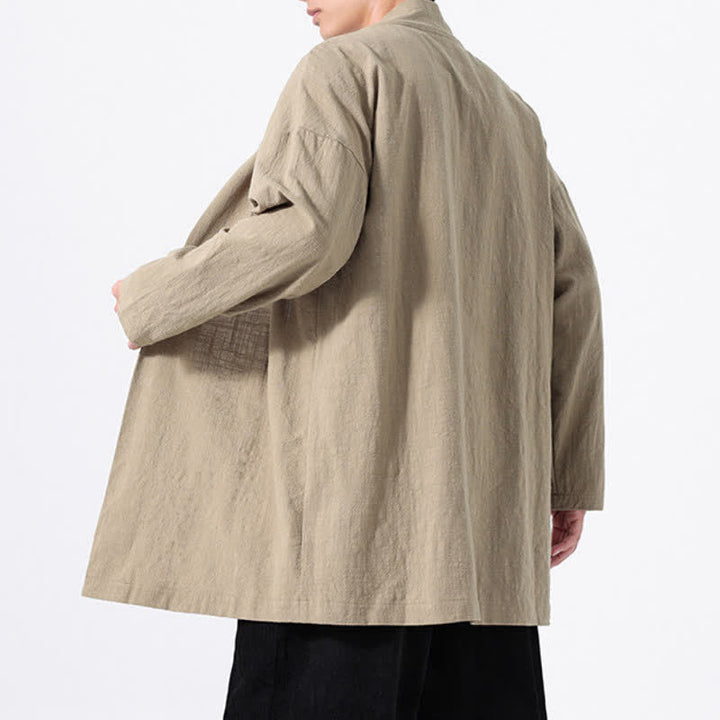 Buddha Stones Kimono da uomo primaverile, casual e minimalista, in tinta unita, in cotone. - image 4