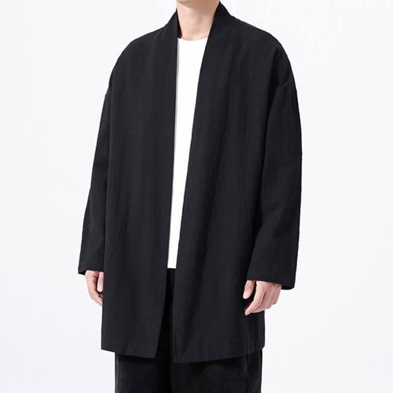 Buddha Stones Kimono da uomo primaverile, casual e minimalista, in tinta unita, in cotone. - image 9