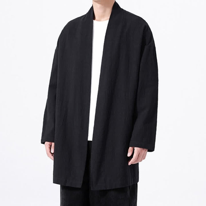 Buddha Stones Kimono da uomo primaverile, casual e minimalista, in tinta unita, in cotone. - image 9