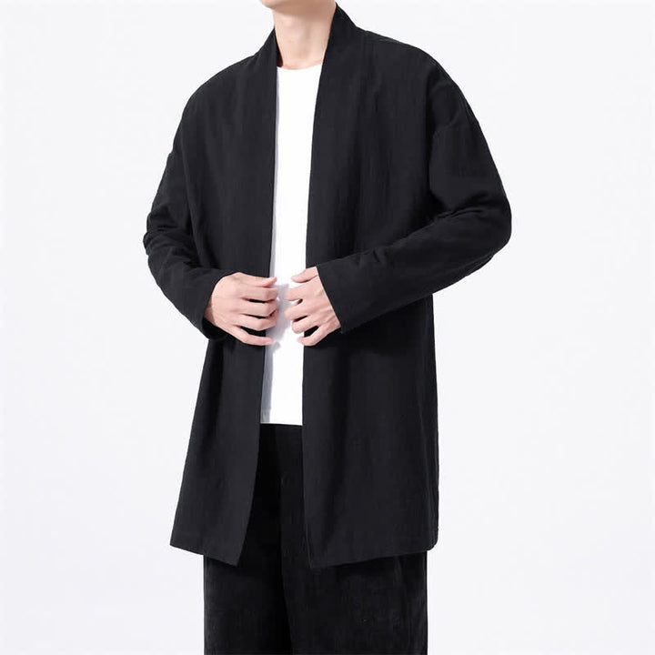 Buddha Stones Kimono da uomo primaverile, casual e minimalista, in tinta unita, in cotone. - image 14