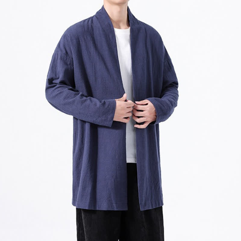 Buddha Stones Kimono da uomo primaverile, casual e minimalista, in tinta unita, in cotone. - image 17