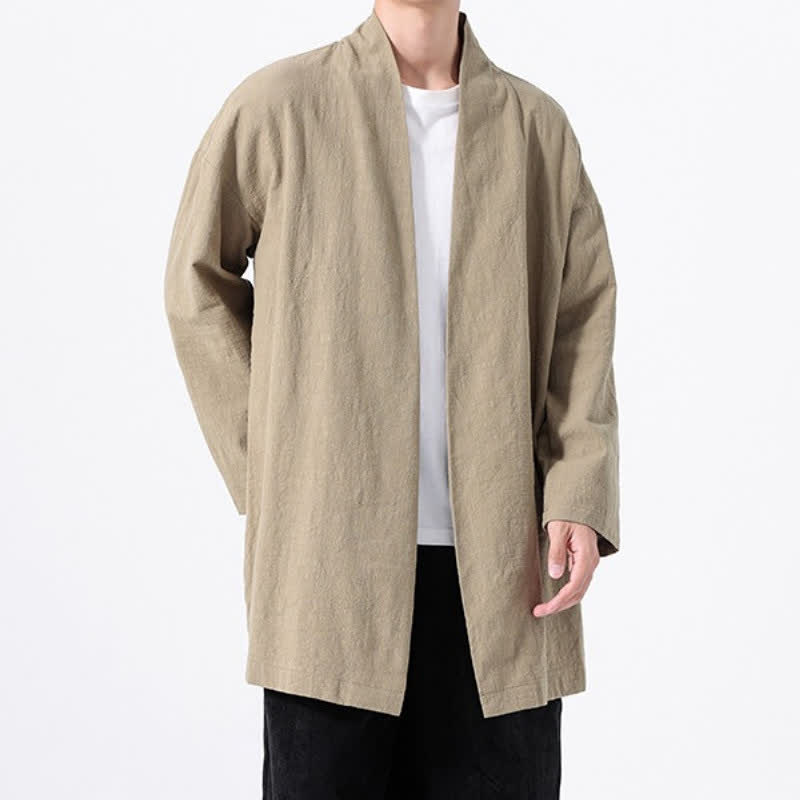 Buddha Stones Kimono da uomo primaverile, casual e minimalista, in tinta unita, in cotone. - image 1