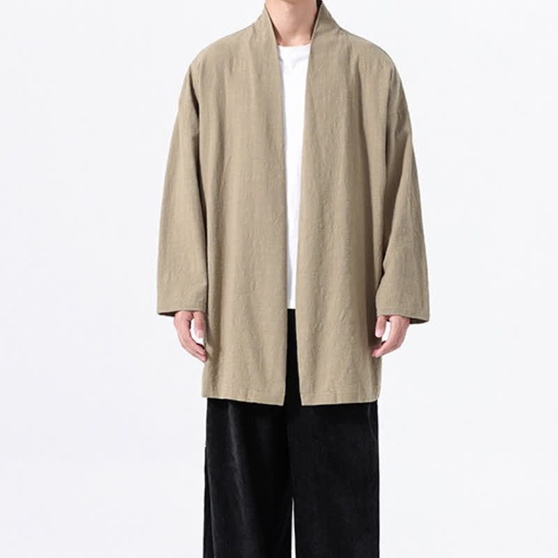 Buddha Stones Kimono da uomo primaverile, casual e minimalista, in tinta unita, in cotone. - image 7