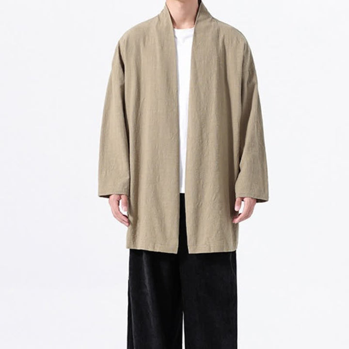 Buddha Stones Kimono da uomo primaverile, casual e minimalista, in tinta unita, in cotone. - image 7