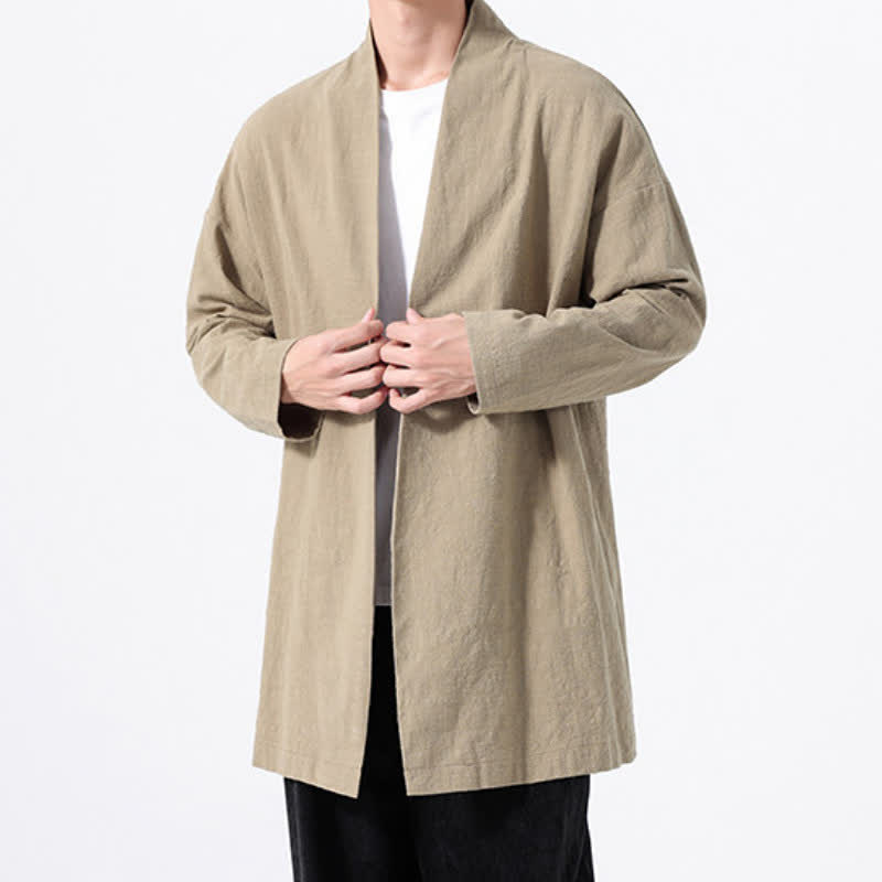 Buddha Stones Kimono da uomo primaverile, casual e minimalista, in tinta unita, in cotone. - image 3