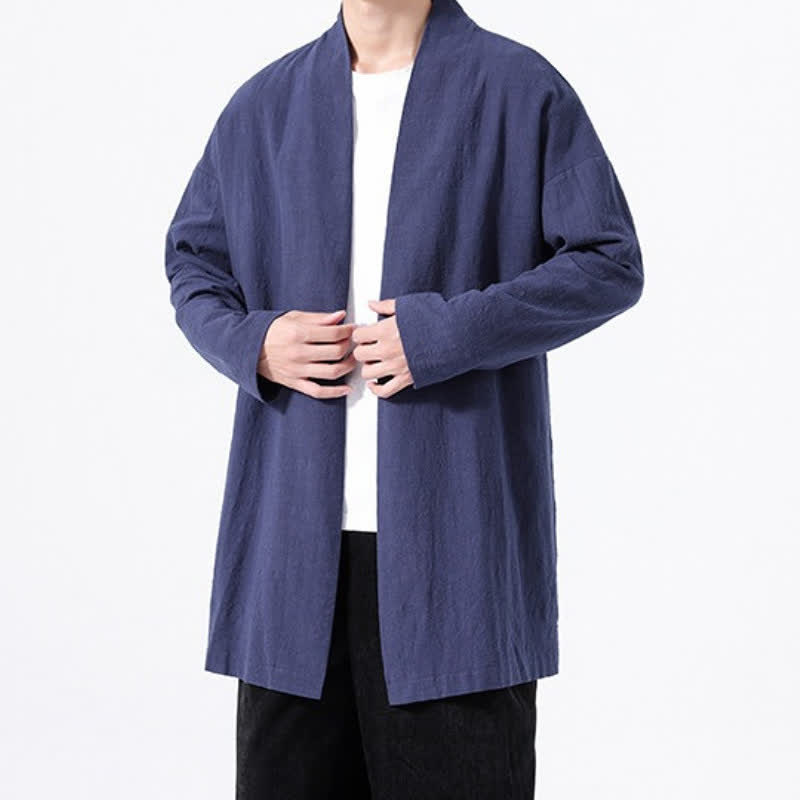 Buddha Stones Kimono da uomo primaverile, casual e minimalista, in tinta unita, in cotone. - image 20