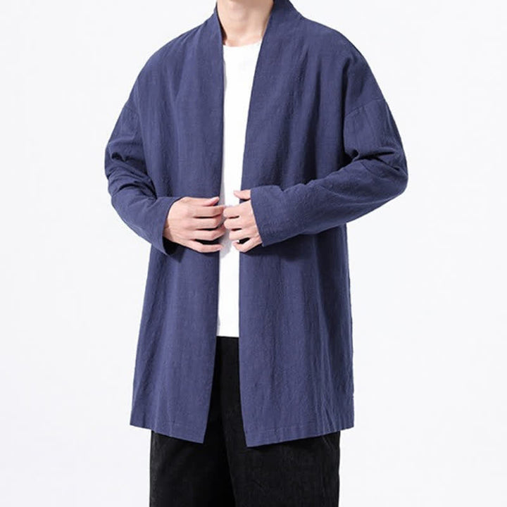 Buddha Stones Kimono da uomo primaverile, casual e minimalista, in tinta unita, in cotone. - image 20