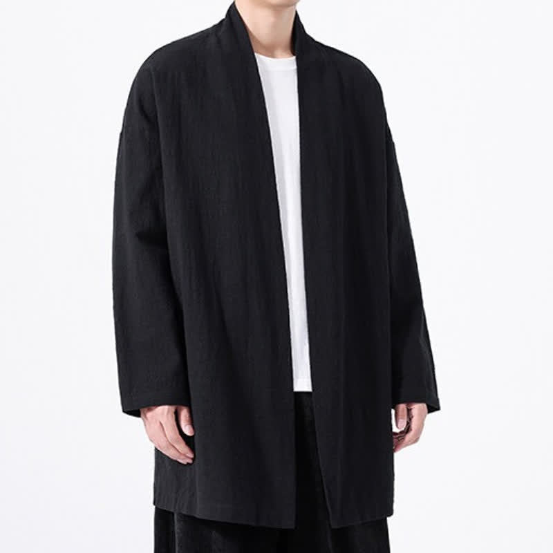 Buddha Stones Kimono da uomo primaverile, casual e minimalista, in tinta unita, in cotone. - image 13