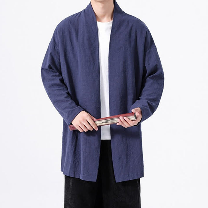Buddha Stones Kimono da uomo primaverile, casual e minimalista, in tinta unita, in cotone. - image 21