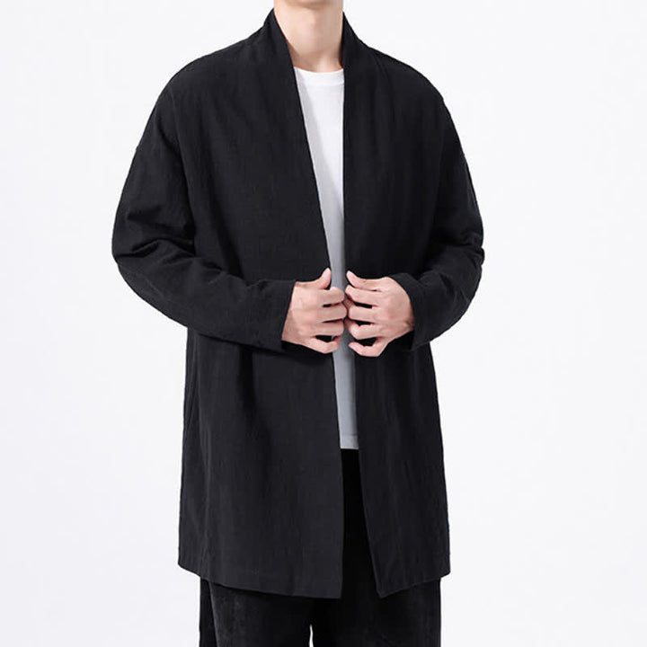 Buddha Stones Kimono da uomo primaverile, casual e minimalista, in tinta unita, in cotone. - image 11
