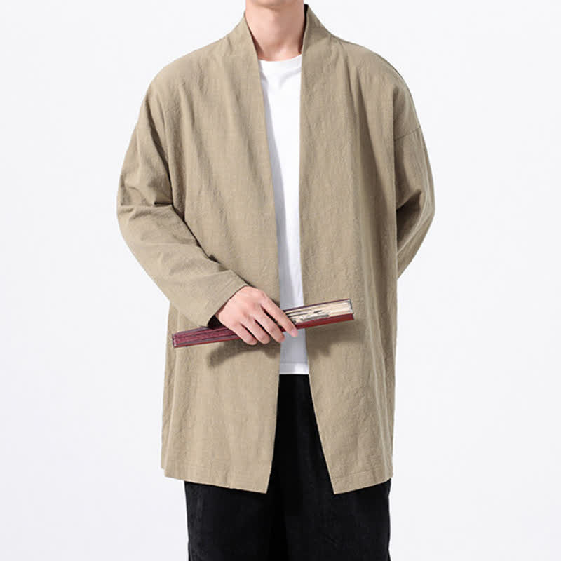 Buddha Stones Kimono da uomo primaverile, casual e minimalista, in tinta unita, in cotone. - image 2