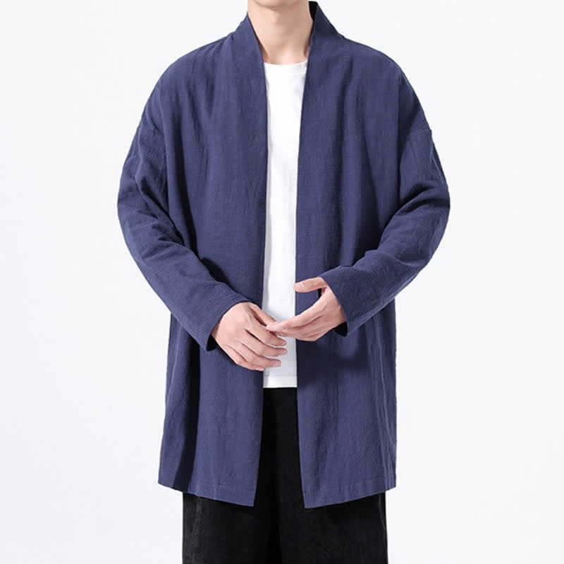 Buddha Stones Kimono da uomo primaverile, casual e minimalista, in tinta unita, in cotone. - image 18