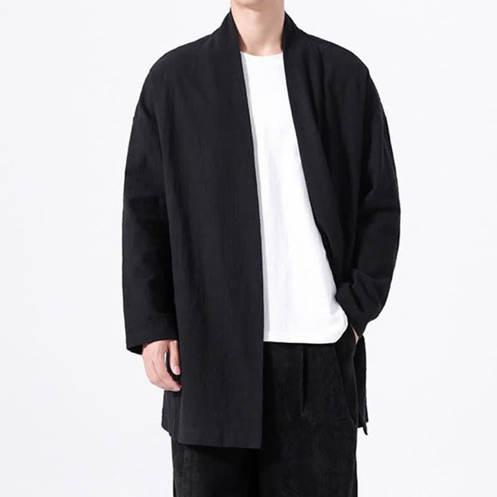 Buddha Stones Kimono da uomo primaverile, casual e minimalista, in tinta unita, in cotone. - image 12