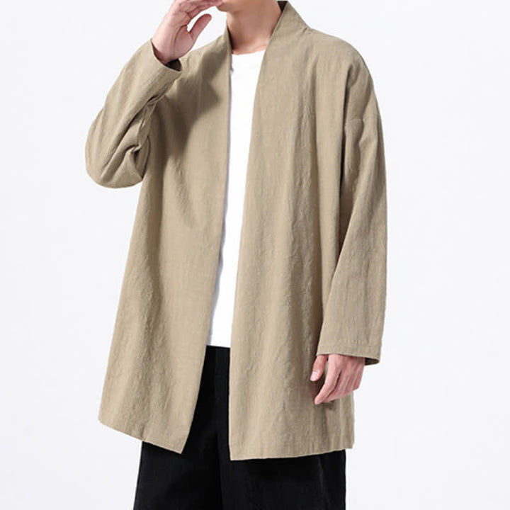 Buddha Stones Kimono da uomo primaverile, casual e minimalista, in tinta unita, in cotone. - image 6