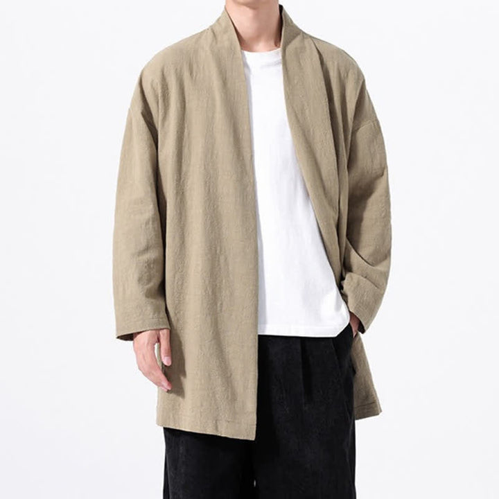 Buddha Stones Kimono da uomo primaverile, casual e minimalista, in tinta unita, in cotone. - image 5