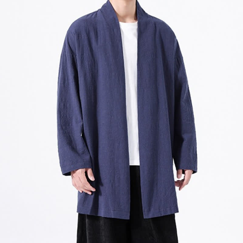 Buddha Stones Kimono da uomo primaverile, casual e minimalista, in tinta unita, in cotone. - Marina - US/UK/AU46, EU56 (5XL) - image 16