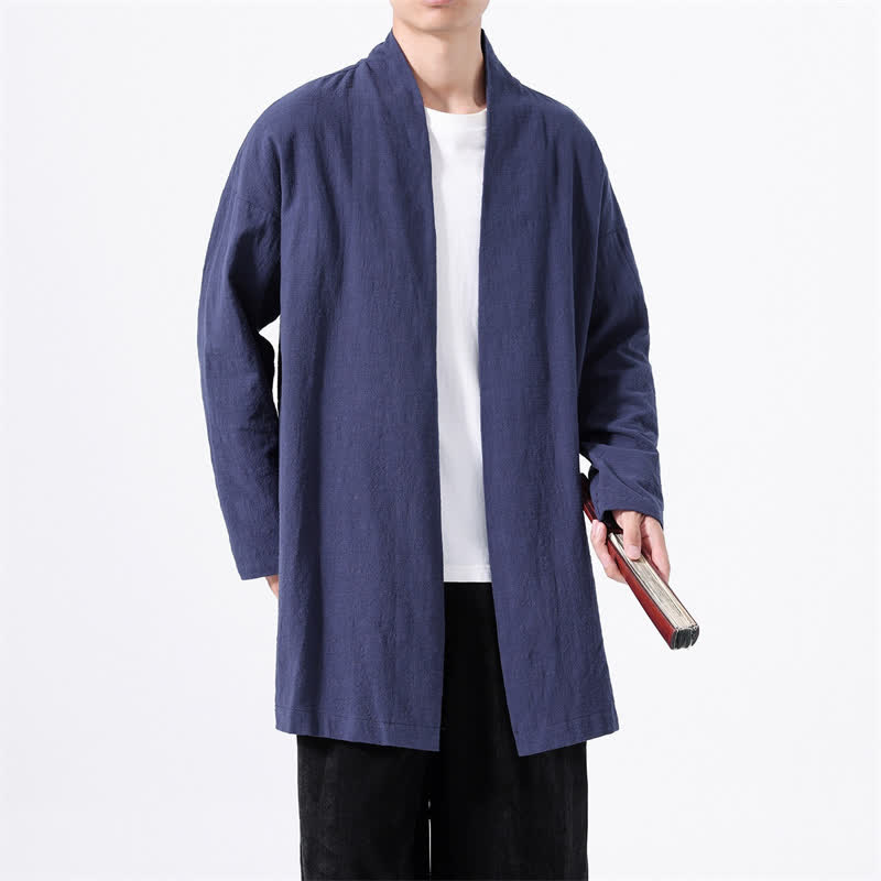 Buddha Stones Kimono da uomo primaverile, casual e minimalista, in tinta unita, in cotone. - image 22