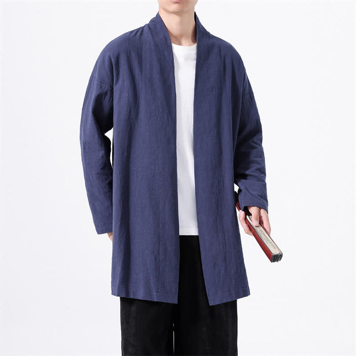 Buddha Stones Kimono da uomo primaverile, casual e minimalista, in tinta unita, in cotone. - image 22