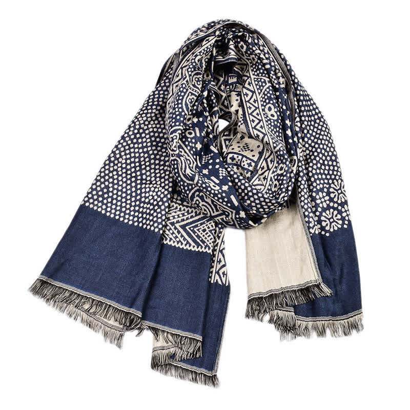 Buddha Stones Sciarpa reversibile con nappe e motivo geometrico paisley, perfetta per l'autunno e l'inverno. - image 1
