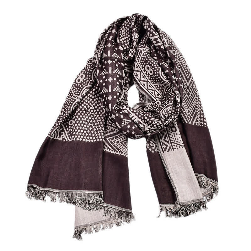 Sciarpa da uomo reversibile, accogliente, con motivo geometrico paisley e nappe, ispirata Buddha Stones, ideale per l'autunno e l'inverno. - Marrone - Circa 25,6 pollici × 77,0 pollici / 65 × 195 cm - image 12
