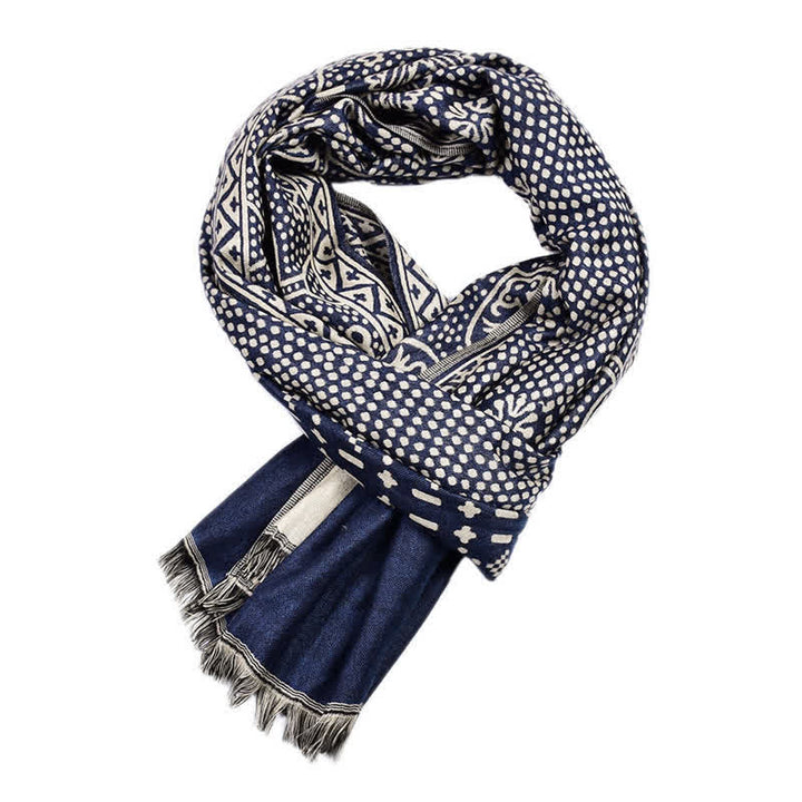 Sciarpa da uomo reversibile, accogliente, con motivo geometrico paisley e nappe, ispirata Buddha Stones, ideale per l'autunno e l'inverno. - image 2