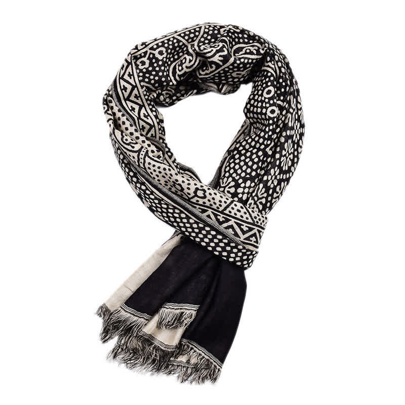 Sciarpa da uomo reversibile, accogliente, con motivo geometrico paisley e nappe, ispirata Buddha Stones, ideale per l'autunno e l'inverno. - image 10