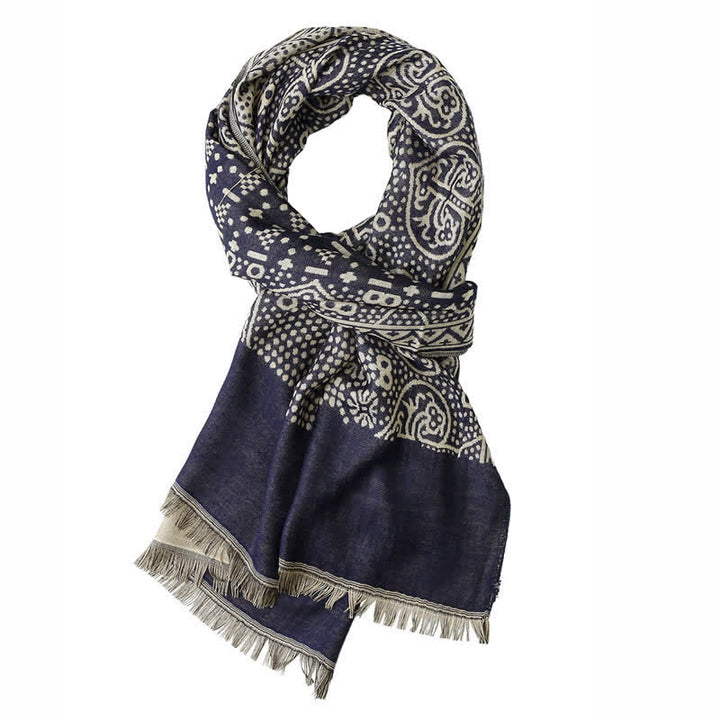 Sciarpa da uomo reversibile, accogliente, con motivo geometrico paisley e nappe, ispirata Buddha Stones, ideale per l'autunno e l'inverno. - image 11