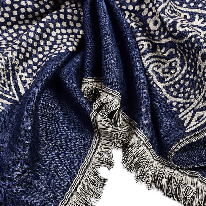Sciarpa da uomo reversibile, accogliente, con motivo geometrico paisley e nappe, ispirata Buddha Stones, ideale per l'autunno e l'inverno. - image 5