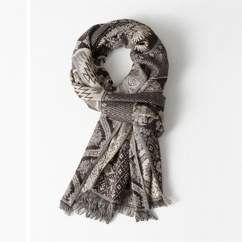 Sciarpa da uomo reversibile autunno/inverno con motivo paisley geometrico e nappe, ispirata Buddha Stones. - Siena Circa 25,6 pollici × 70,9 pollici / 65 × 180 cm - image 5