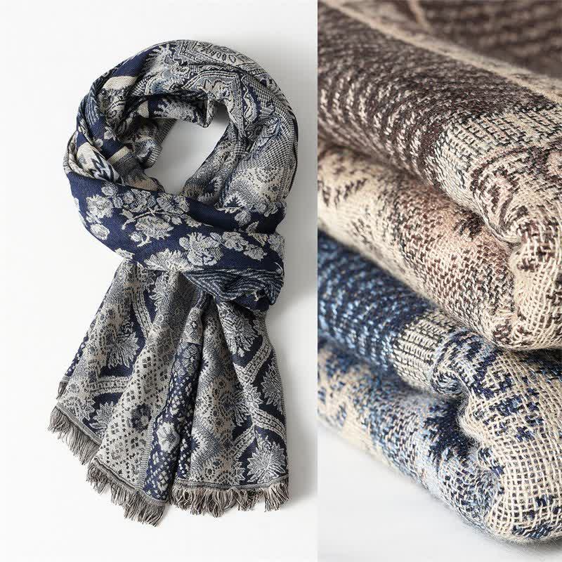 Buddha Stones Sciarpa reversibile autunno/inverno con motivo paisley geometrico e nappe - image 0
