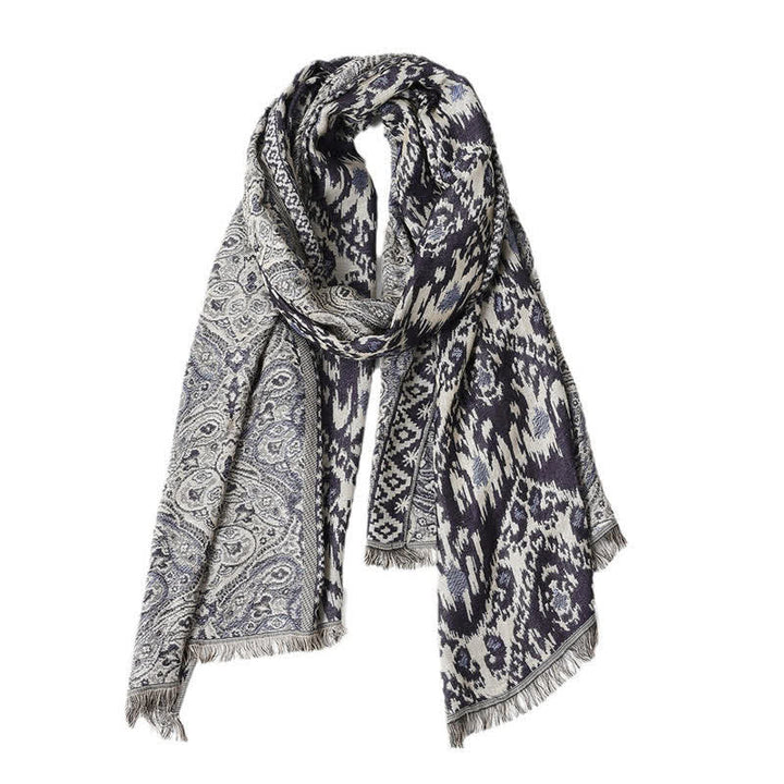 Buddha Stones Sciarpa reversibile autunno/inverno con motivo paisley geometrico e nappe - image 10