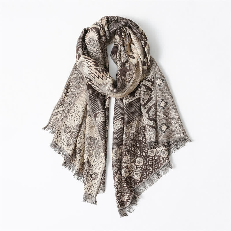 Sciarpa da uomo reversibile autunno/inverno con motivo paisley geometrico e nappe, ispirata Buddha Stones. - image 6