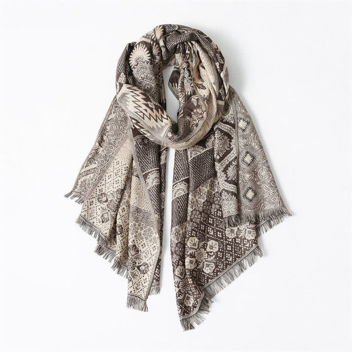 Buddha Stones Sciarpa reversibile autunno/inverno con motivo paisley geometrico e nappe - image 6