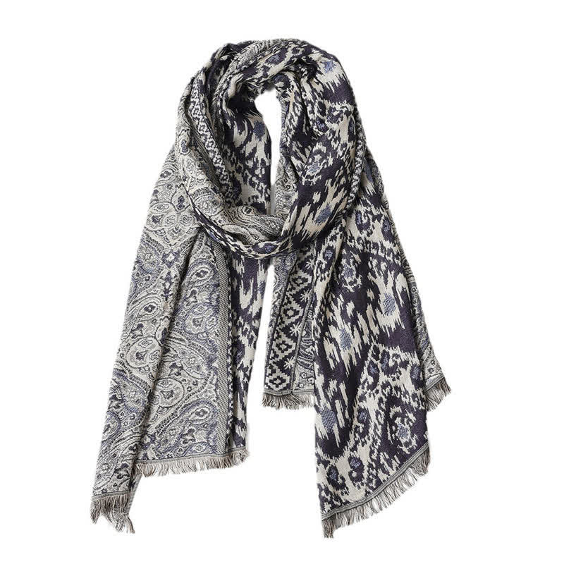 Sciarpa da uomo reversibile autunno/inverno con motivo paisley geometrico e nappe, ispirata Buddha Stones. - image 10