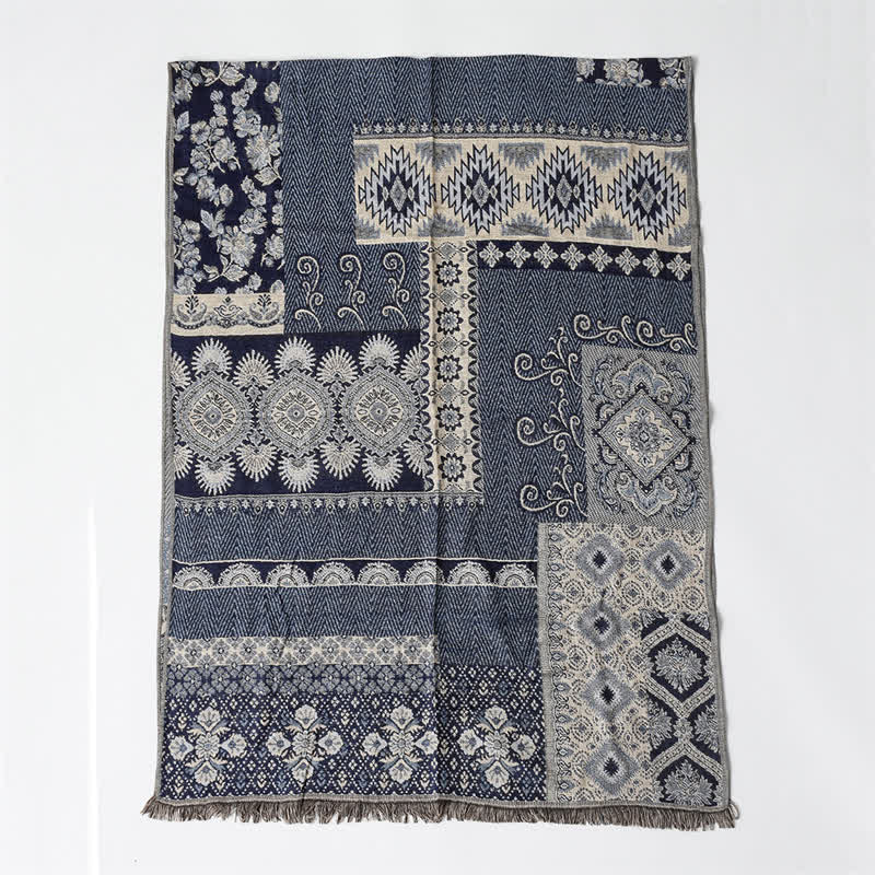 Buddha Stones Sciarpa reversibile autunno/inverno con motivo paisley geometrico e nappe - image 3