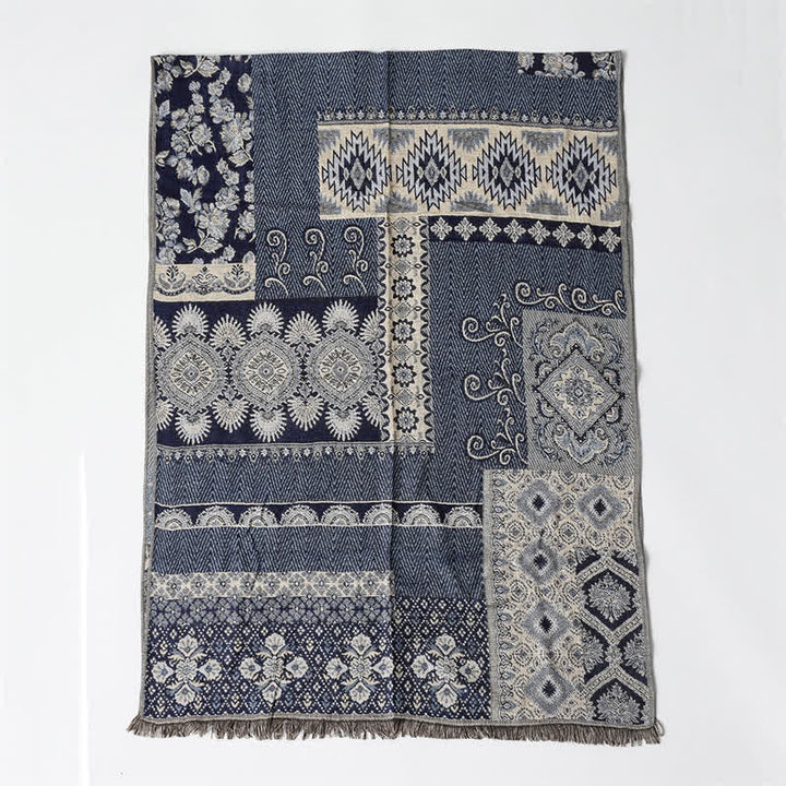 Buddha Stones Sciarpa reversibile autunno/inverno con motivo paisley geometrico e nappe - image 3