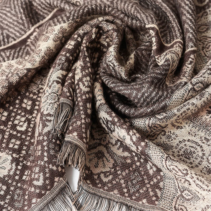 Buddha Stones Sciarpa reversibile autunno/inverno con motivo paisley geometrico e nappe - image 8