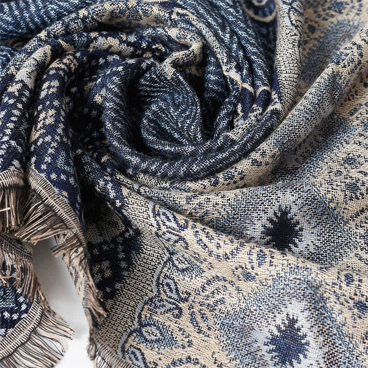 Buddha Stones Sciarpa reversibile autunno/inverno con motivo paisley geometrico e nappe - image 4