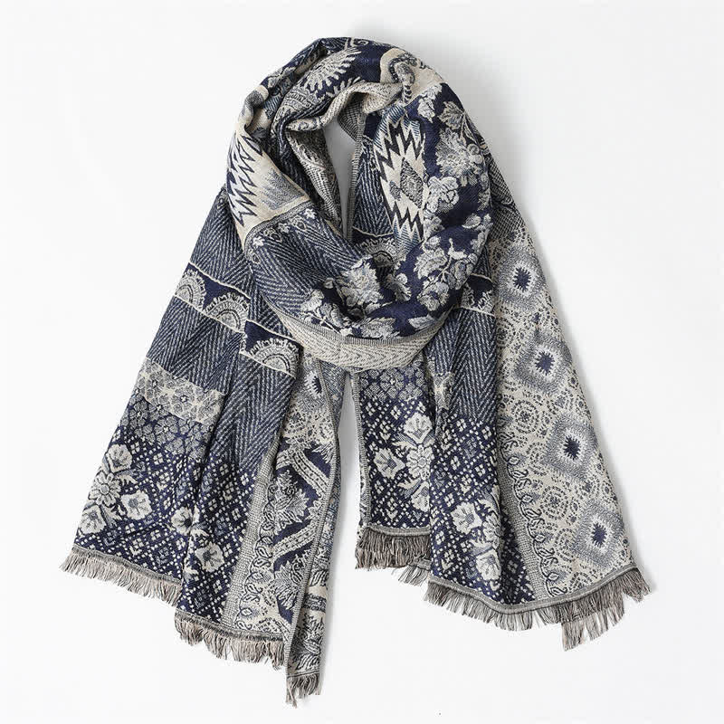Buddha Stones Sciarpa reversibile autunno/inverno con motivo paisley geometrico e nappe - image 2