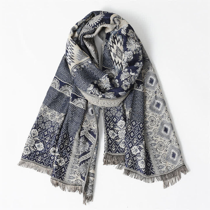Buddha Stones Sciarpa reversibile autunno/inverno con motivo paisley geometrico e nappe - image 2
